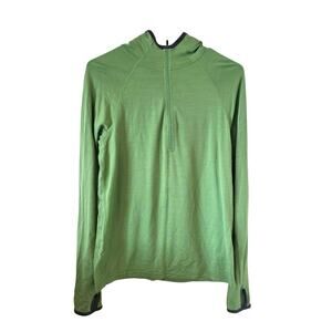 IBEX Womens 1/4 Zip Long Sleeve Merino Wool Hooded Pullover Green Size Medium